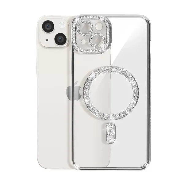 Apple İphone 15 Kılıf Joke Simli Magneticsafe Kılıf - Gümüş