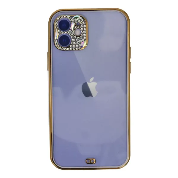 Apple İphone 12 Kılıf Liva Taşlı Silikon - Mor