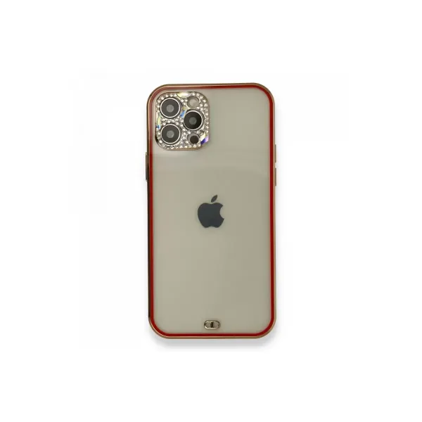 Apple İphone 12 Pro Kılıf Liva Taşlı Silikon - Kırmızı