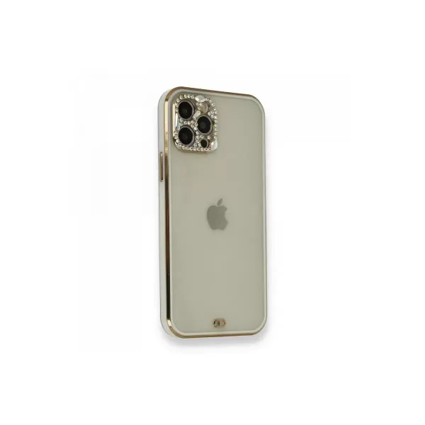 Apple İphone 12 Pro Kılıf Liva Taşlı Silikon - Beyaz