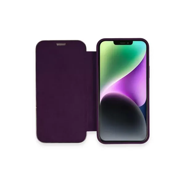 Apple İphone 12 Kılıf Dolpin Kapaklı - Derin Mor