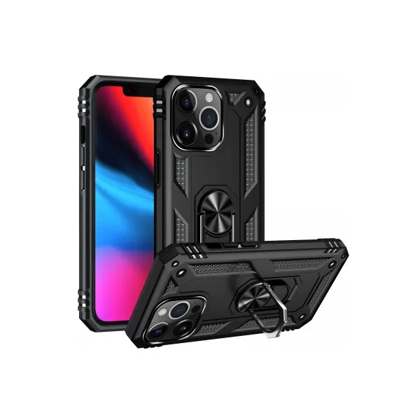 Apple İphone 13 Pro Max Kılıf Sofya Yüzüklü Silikon Kapak - Siyah