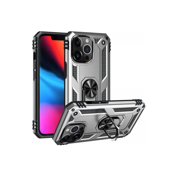 Apple İphone 13 Pro Max Kılıf Sofya Yüzüklü Silikon Kapak - Gümüş