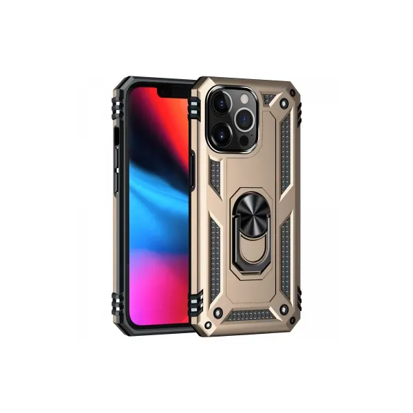Apple İphone 13 Pro Max Kılıf Sofya Yüzüklü Silikon Kapak - Gold