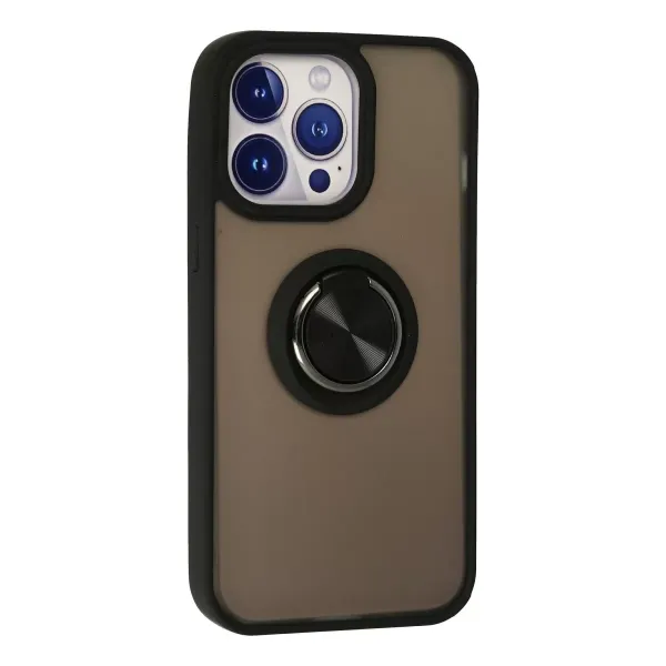 Apple İphone 13 Pro Kılıf Montreal Yüzüklü Silikon Kapak - Siyah
