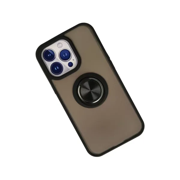 Apple İphone 13 Pro Max Kılıf Montreal Yüzüklü Silikon Kapak - Siyah