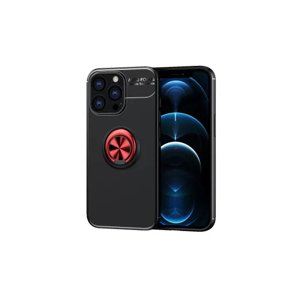Apple İphone 13 Pro Max Kılıf Range Yüzüklü Silikon - Siyah-kırmızı