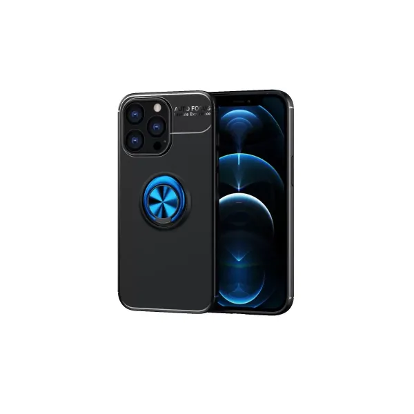 Apple İphone 13 Pro Kılıf Range Yüzüklü Silikon - Siyah-mavi