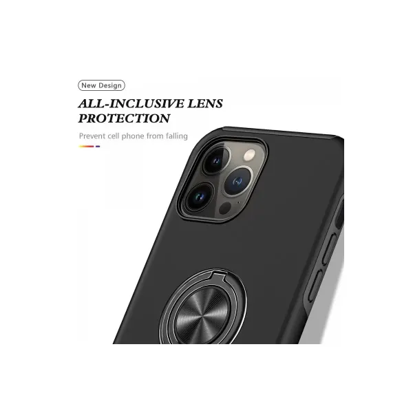 Apple İphone 13 Pro Max Kılıf Elit Yüzüklü Kapak - Siyah