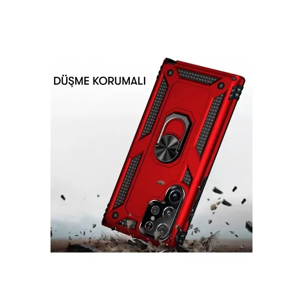 Samsung Galaxy S23 Ultra Kılıf Sofya Yüzüklü Silikon Kapak - Kırmızı