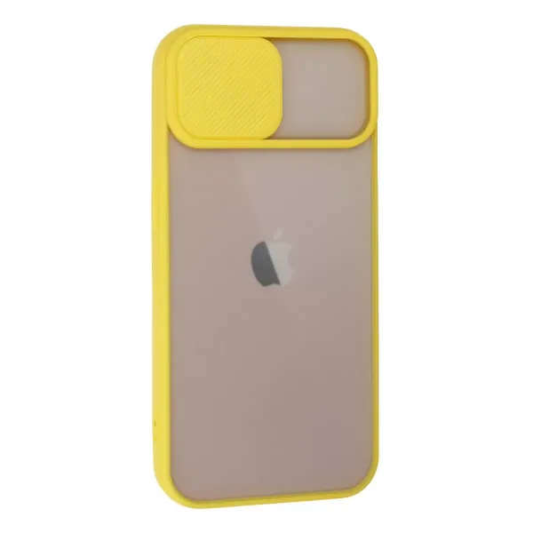 Apple İphone 13 Kılıf Palm Buzlu Kamera Sürgülü Silikon - Sarı