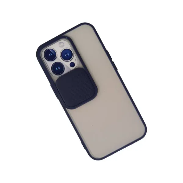 Apple İphone 13 Pro Kılıf Palm Buzlu Kamera Sürgülü Silikon - Lacivert