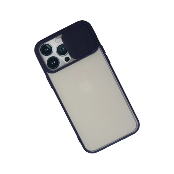 Apple İphone 13 Pro Max Kılıf Palm Buzlu Kamera Sürgülü Silikon - Lacivert