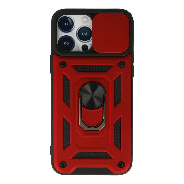 Apple İphone 13 Pro Kılıf Pars Lens Yüzüklü Silikon - Kırmızı