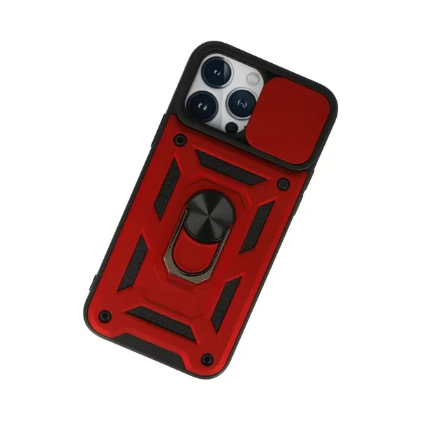 Apple İphone 13 Pro Kılıf Pars Lens Yüzüklü Silikon - Kırmızı