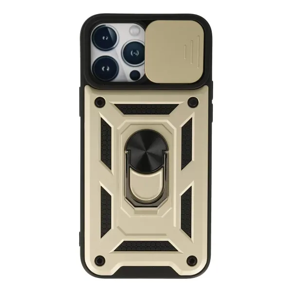 Apple İphone 13 Pro Max Kılıf Pars Lens Yüzüklü Silikon - Gold