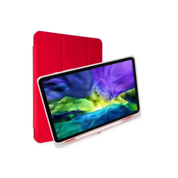 Apple İpad 2022 10.9 (10.nesil) Kılıf Kalemlikli Mars Tablet Kılıfı - Kırmızı