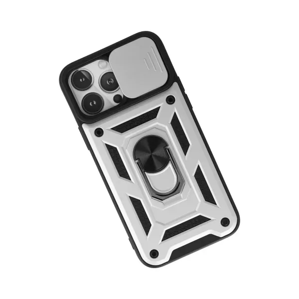 Apple İphone 13 Pro Max Kılıf Pars Lens Yüzüklü Silikon - Gümüş