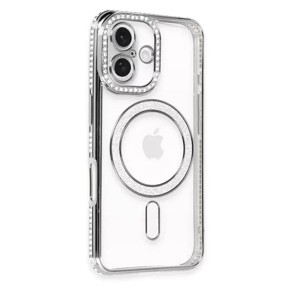 Apple İphone 16 Kılıf Joke Simli Magneticsafe Kılıf - Gri