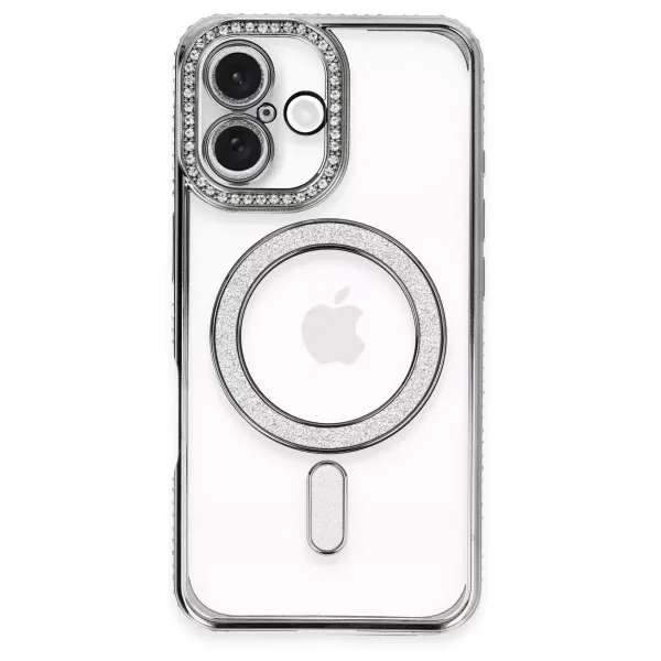 Apple İphone 16 Kılıf Joke Simli Magneticsafe Kılıf - Gri