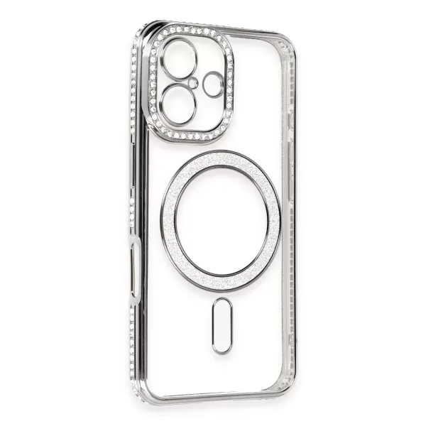 Apple İphone 16 Kılıf Joke Simli Magneticsafe Kılıf - Gri