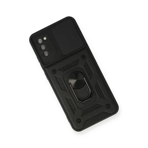 Samsung Galaxy A03s Kılıf Pars Lens Yüzüklü Silikon - Siyah