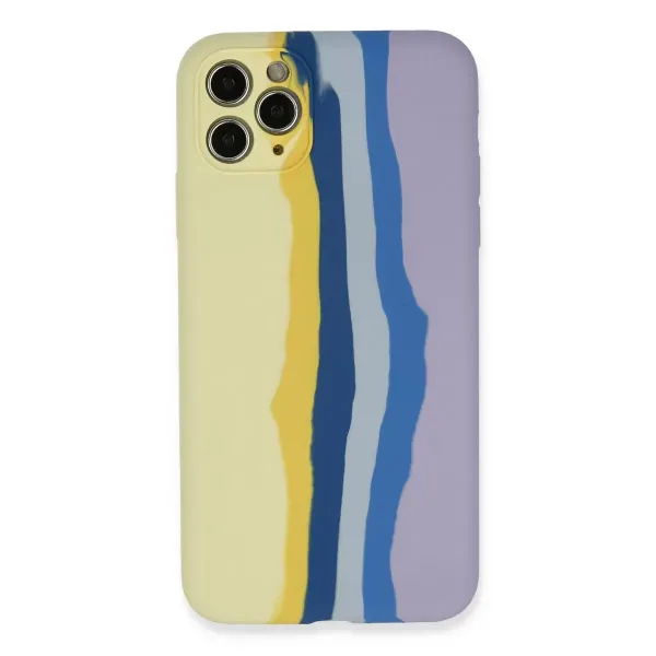 Apple İphone 11 Pro Kılıf Ebruli Lansman Silikon - Sarı-lila