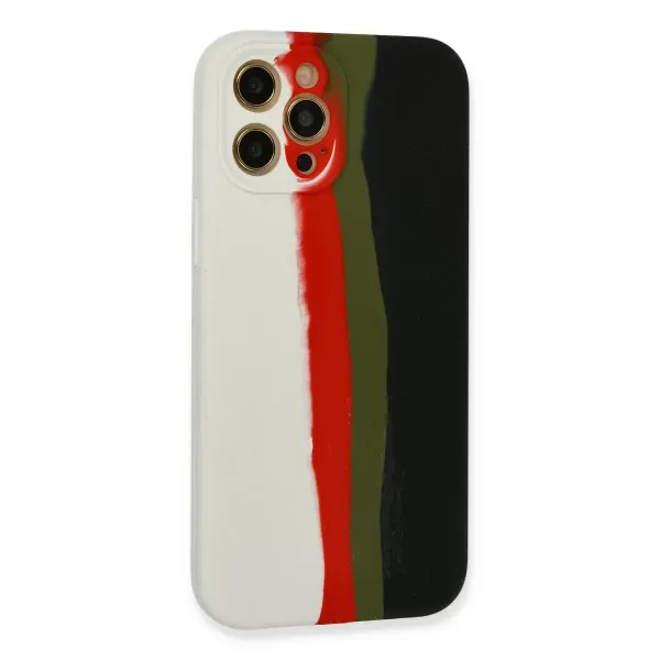 Apple İphone 12 Pro Kılıf Ebruli Lansman Silikon - Beyaz-siyah