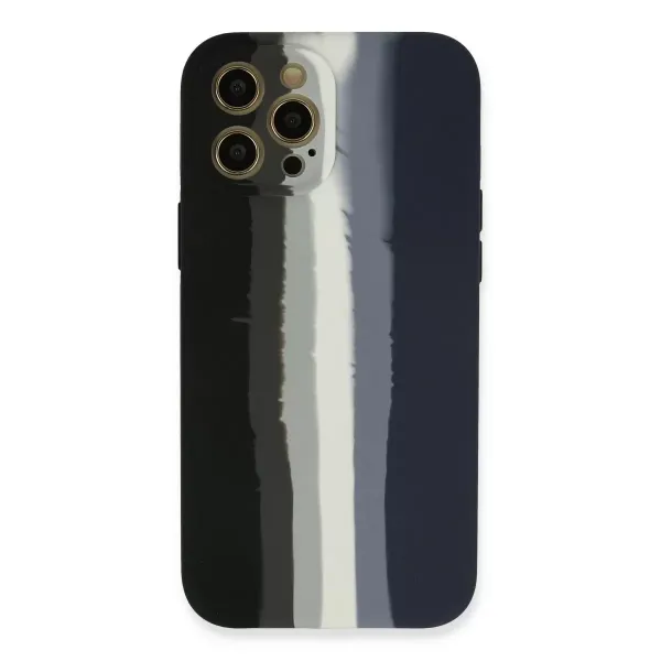 Apple İphone 12 Pro Max Kılıf Ebruli Lansman Silikon - Siyah-lacivert