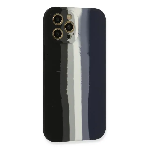 Apple İphone 12 Pro Max Kılıf Ebruli Lansman Silikon - Siyah-lacivert
