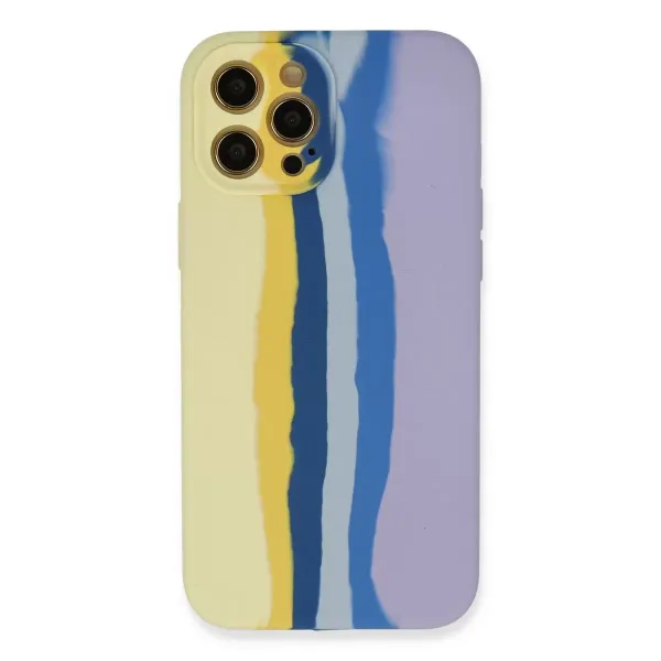 Apple İphone 12 Pro Max Kılıf Ebruli Lansman Silikon - Sarı-lila