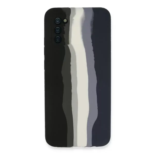 Samsung Galaxy A03s Kılıf Ebruli Lansman Silikon - Siyah-lacivert