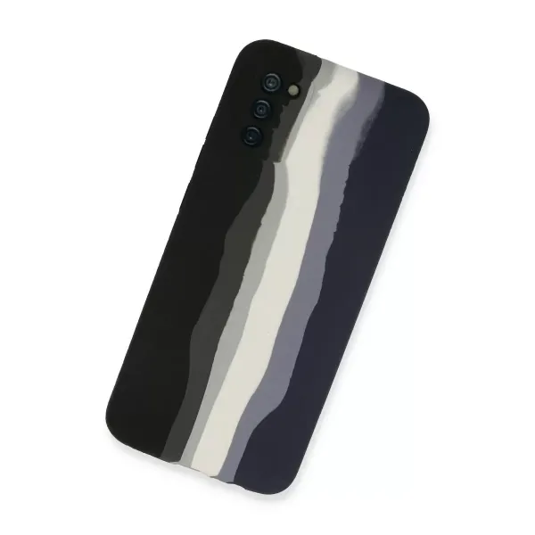 Samsung Galaxy A03s Kılıf Ebruli Lansman Silikon - Siyah-lacivert