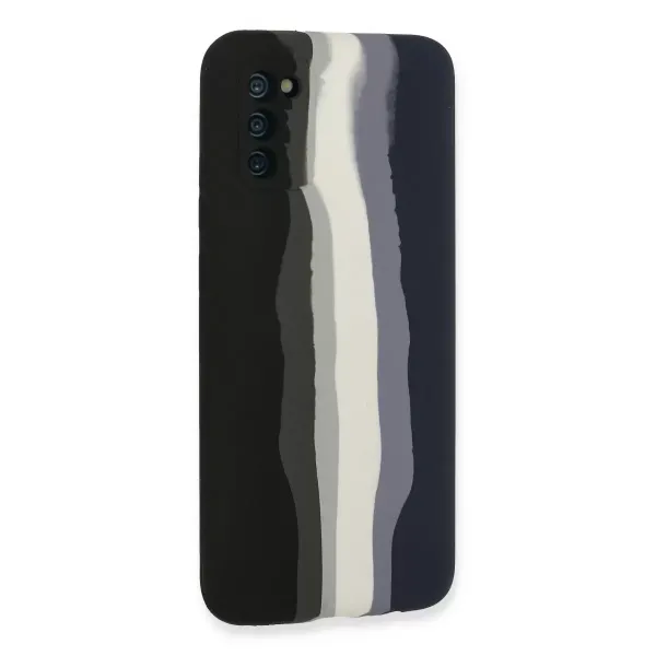 Samsung Galaxy A03s Kılıf Ebruli Lansman Silikon - Siyah-lacivert