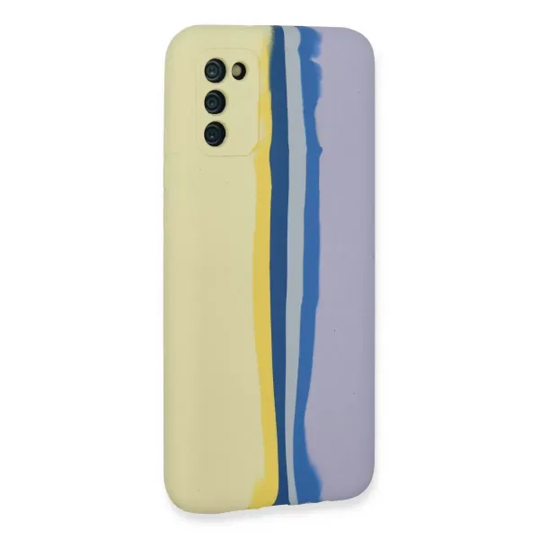 Samsung Galaxy A03s Kılıf Ebruli Lansman Silikon - Sarı-lila
