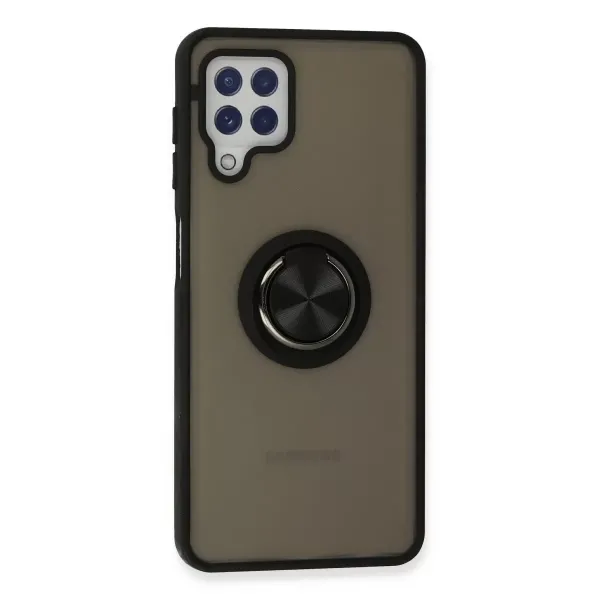 Samsung Galaxy A22 Kılıf Montreal Yüzüklü Silikon Kapak - Siyah