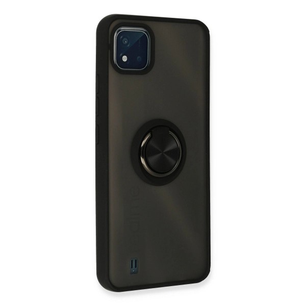 Realme C11 2021 Kılıf Montreal Yüzüklü Silikon Kapak - Siyah