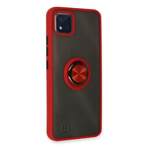 Realme C11 2021 Kılıf Montreal Yüzüklü Silikon Kapak - Kırmızı