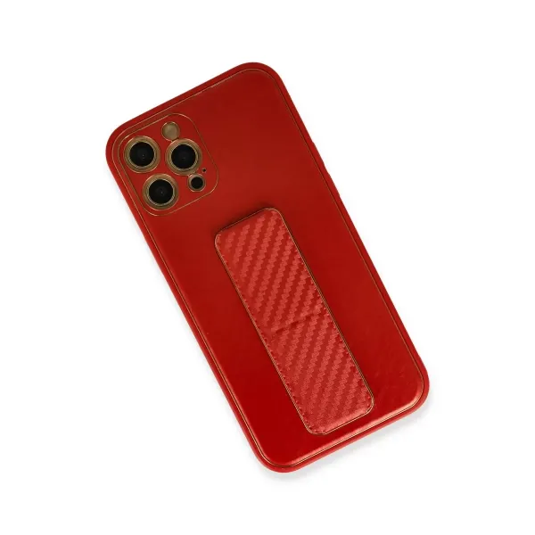 Apple İphone 12 Pro Kılıf Coco Karbon Standlı Kapak - Kırmızı