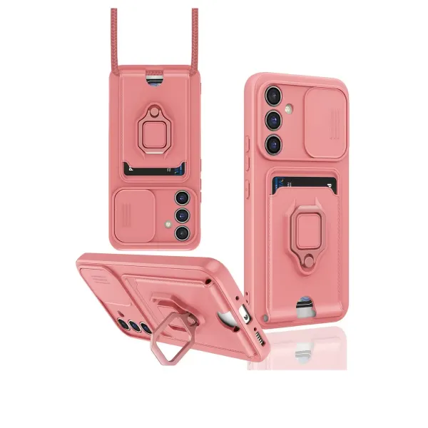 Samsung Galaxy A54 5g Kılıf Zuma Kartvizitli Yüzüklü Silikon - Pembe