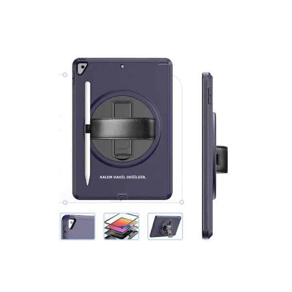 Apple İpad 10.2 (7.nesil) Kılıf Hand Strap Tablet Kılıfı - Lacivert