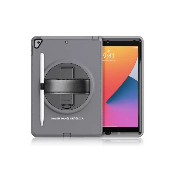 Apple İpad 10.2 (7.nesil) Kılıf Hand Strap Tablet Kılıfı - Gri