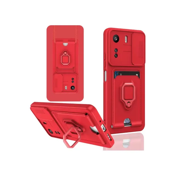 Xiaomi Redmi 13c Kılıf Zuma Kartvizitli Yüzüklü Silikon - Kırmızı