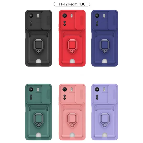 Xiaomi Redmi 13c Kılıf Zuma Kartvizitli Yüzüklü Silikon - Kırmızı