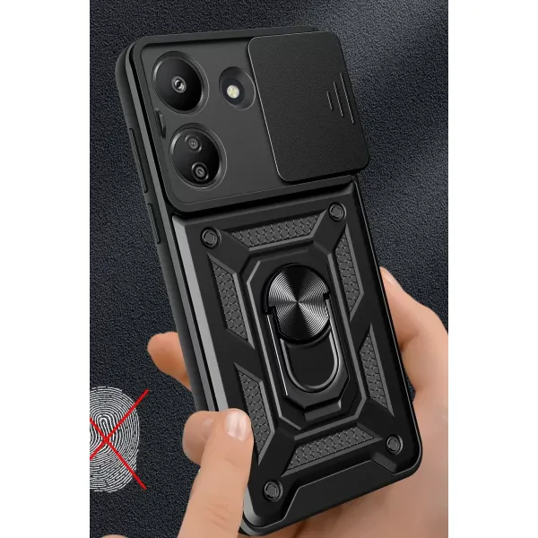 Xiaomi Redmi 13c Kılıf Pars Lens Yüzüklü Silikon - Siyah