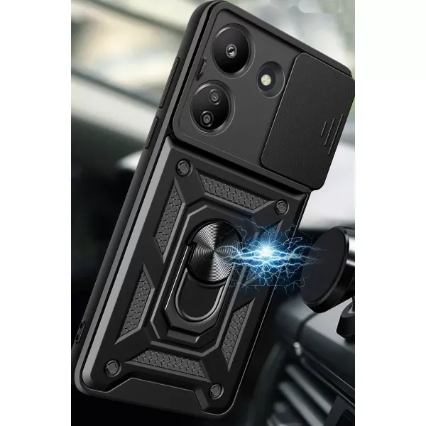 Xiaomi Redmi 13c Kılıf Pars Lens Yüzüklü Silikon - Siyah