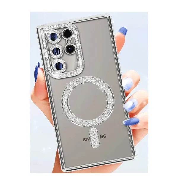 Samsung Galaxy S25 Ultra Kılıf Joke Simli Magneticsafe Kılıf - Derin Mor