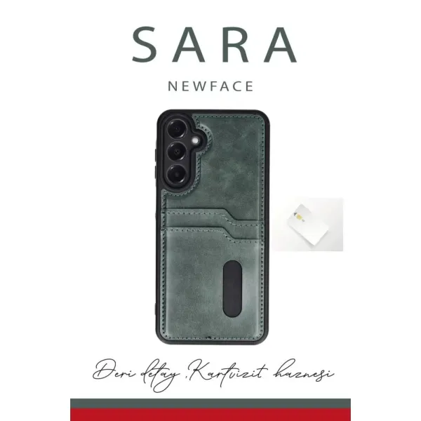 Samsung Galaxy A56 Kılıf Sara Kartvizitli Deri Kılıf - Taba