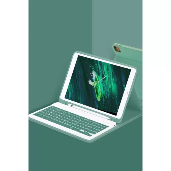 Apple İpad Pro 11 (2024) Kılıf Kc01 Smart Klavyeli Tablet Kılıfı - Koyu Yeşil