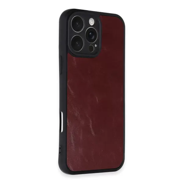 Apple İphone 16 Pro Max Kılıf Aras Deri Kapak - Bordo